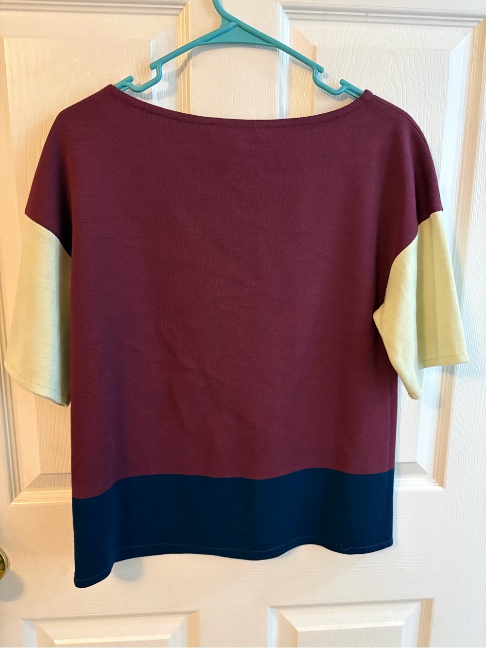 St. John Milano Knit colorblock top in Chambord Multi - Picture 6 of 7